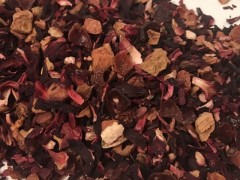 A blend of Hibiscus, Rosehip, Apple Pieces, Orange Peels and flavours